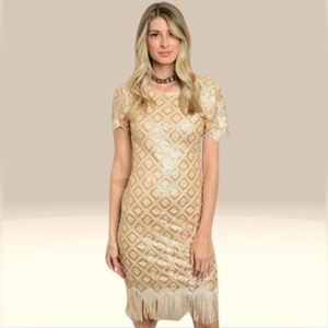 Elegant Gold Geometric Sequin Dress